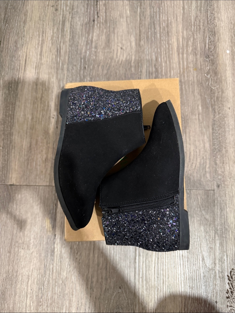Jcrew crewcuts Black Glitter Ankle girls Boots 13K